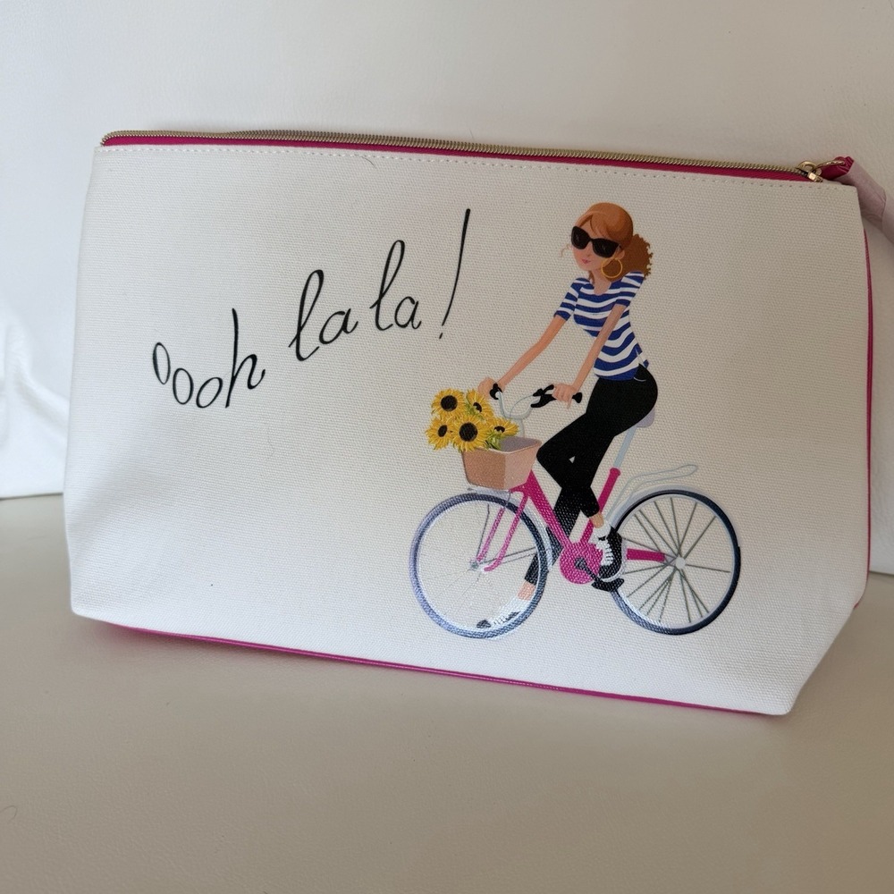 Pouch Cosmetic Bag PARIS THEME Wristlet Strap Lancôme Summer Bike Hot Pink